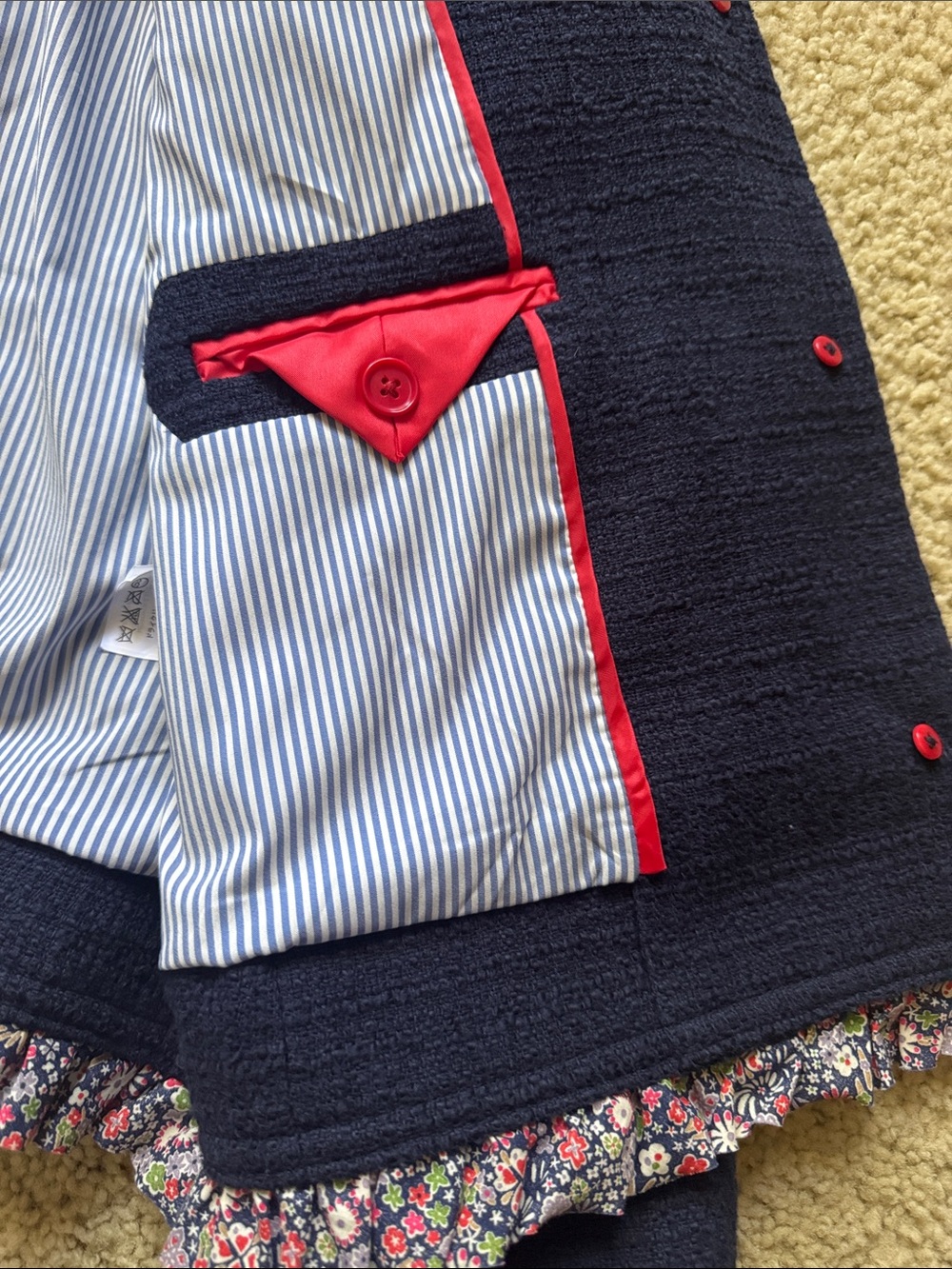 J Crew Navy Tweed Jacket with Floral Trim - Picture 9 of 12